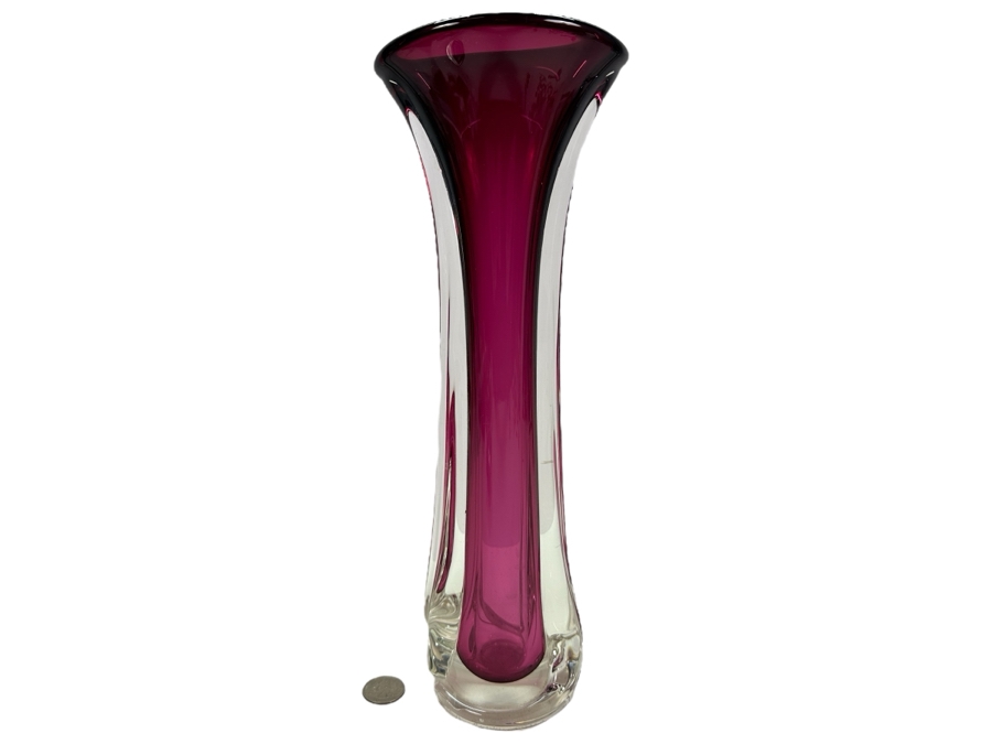 Matthew Buechner Thames Studio Art Glass Sommerso Purple Tulip Vase 13.5H