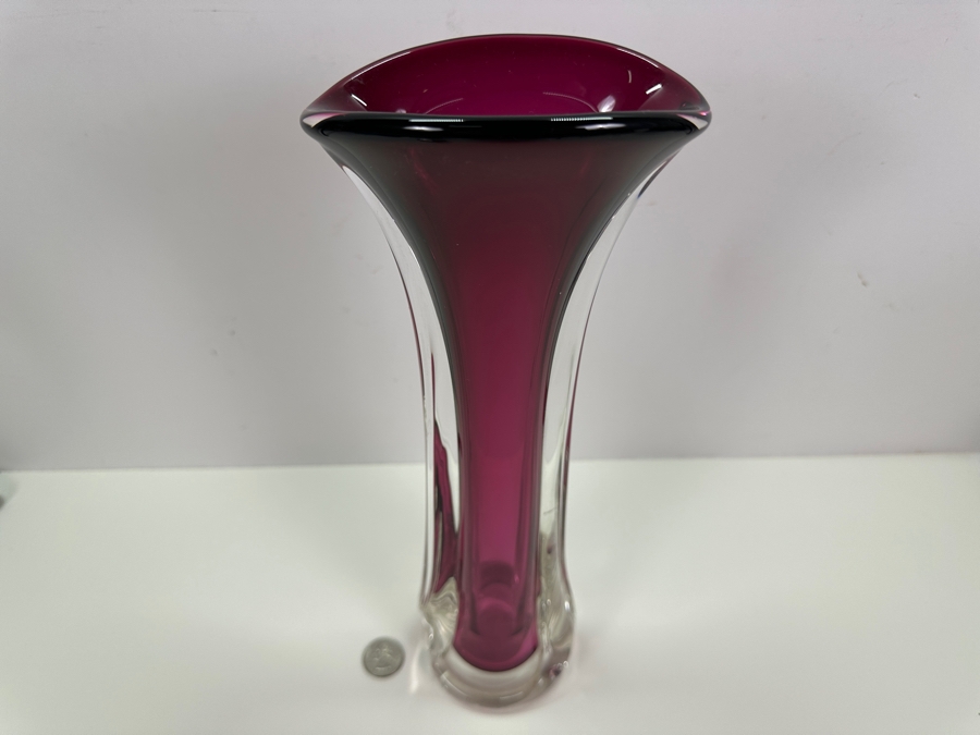 Matthew Buechner Thames Studio Art Glass Sommerso Purple Tulip Vase 13.5H [Photo 3]