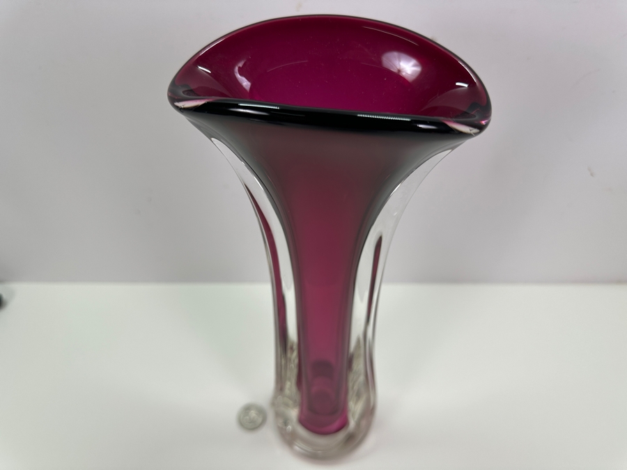 Matthew Buechner Thames Studio Art Glass Sommerso Purple Tulip Vase 13.5H [Photo 6]
