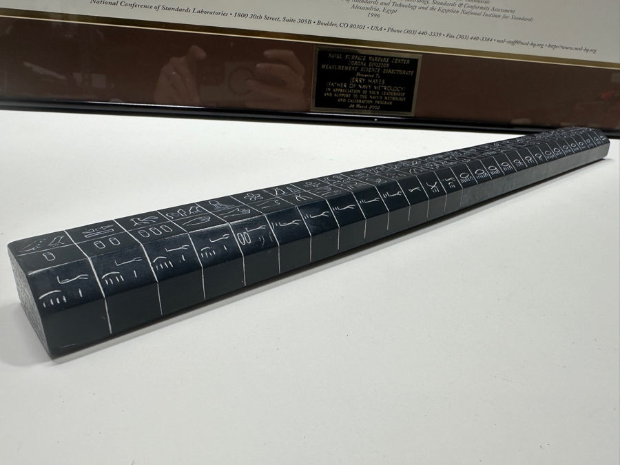 Egyptian Cubit Ser No. 6 Ruler 19 1/8' Presented To Jerry Hayes Along With A Framed 'The Story Of The Egyptian Cubit' Poster Presented To Jerry Hayes (Father Of NAVY Metrology) By The Naval Surface Warfare Center Corona Division 32 X 25 [Photo 5]