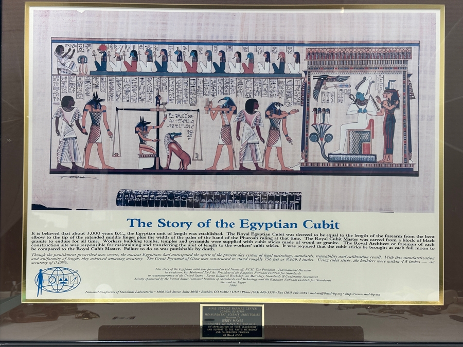 Egyptian Cubit Ser No. 6 Ruler 19 1/8' Presented To Jerry Hayes Along With A Framed 'The Story Of The Egyptian Cubit' Poster Presented To Jerry Hayes (Father Of NAVY Metrology) By The Naval Surface Warfare Center Corona Division 32 X 25 [Photo 2]