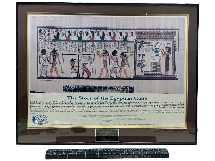 Egyptian Cubit Ser No. 6 Ruler 19 1/8' Presented To Jerry Hayes Along With A Framed 'The Story Of The Egyptian Cubit' Poster Presented To Jerry Hayes (Father Of NAVY Metrology) By The Naval Surface Warfare Center Corona Division 32 X 25 [Photo 1]