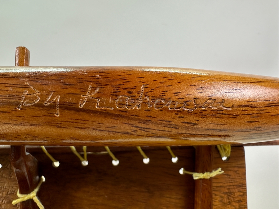 Handmade Artist Signed Koa Wood Manini Hawaiian Sailing Canoe Model - Boat And Base Signed By Artist Kahawai [Photo 11]