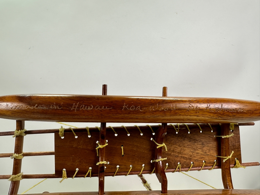 Handmade Artist Signed Koa Wood Manini Hawaiian Sailing Canoe Model - Boat And Base Signed By Artist Kahawai [Photo 7]