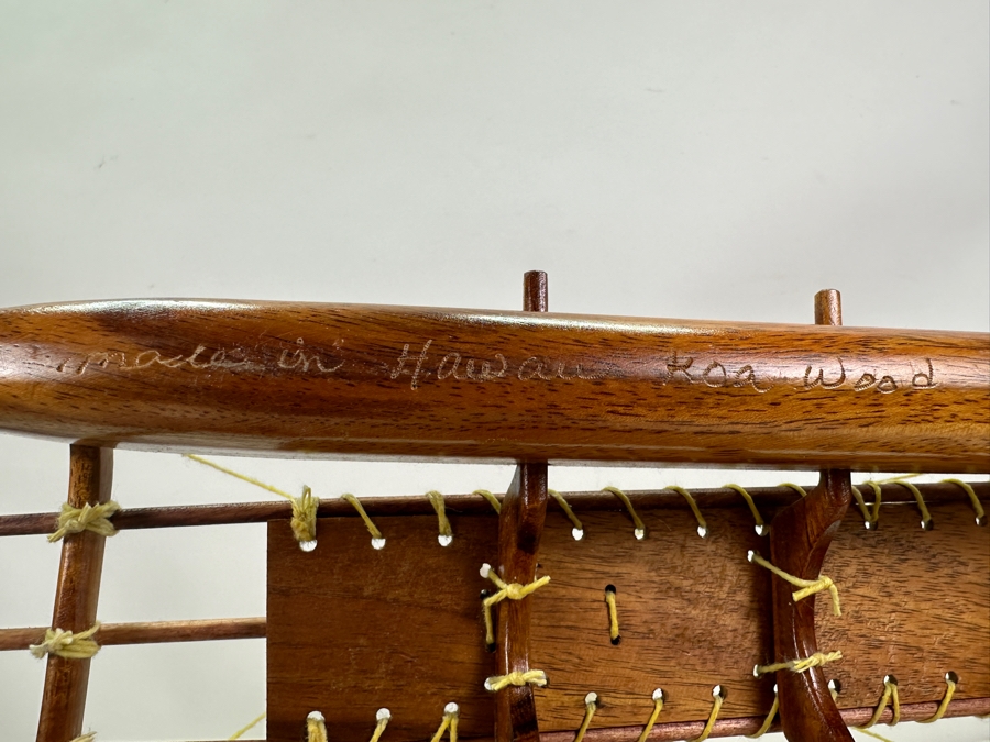 Handmade Artist Signed Koa Wood Manini Hawaiian Sailing Canoe Model - Boat And Base Signed By Artist Kahawai [Photo 8]
