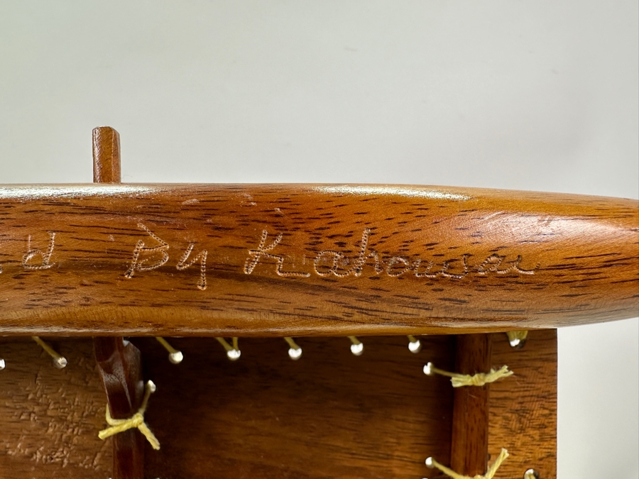 Handmade Artist Signed Koa Wood Manini Hawaiian Sailing Canoe Model - Boat And Base Signed By Artist Kahawai [Photo 9]