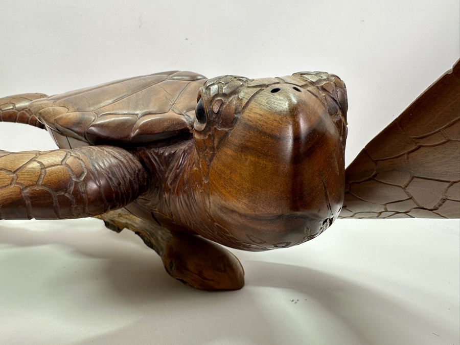 Greg Pontius (B. 1945, American) Incredible Life-size Carved Wooden Sea Turtle Milo Turtle From Hawaii 30'W X 17'D X 7'H [Photo 18]