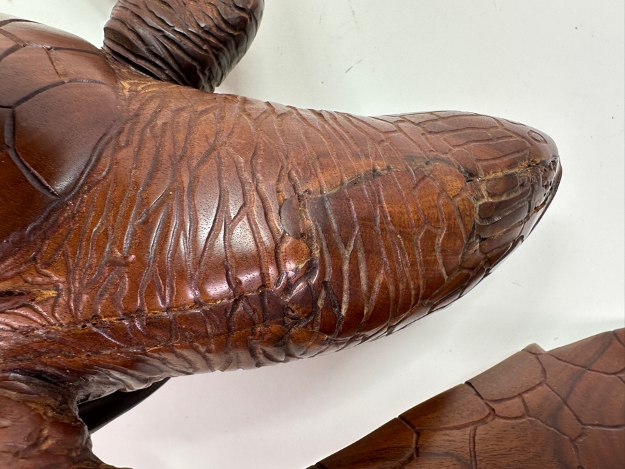 Greg Pontius (B. 1945, American) Incredible Life-size Carved Wooden Sea Turtle Milo Turtle From Hawaii 30'W X 17'D X 7'H [Photo 24]