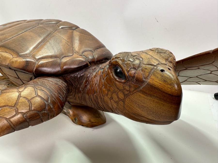 Greg Pontius (B. 1945, American) Incredible Life-size Carved Wooden Sea Turtle Milo Turtle From Hawaii 30'W X 17'D X 7'H [Photo 9]