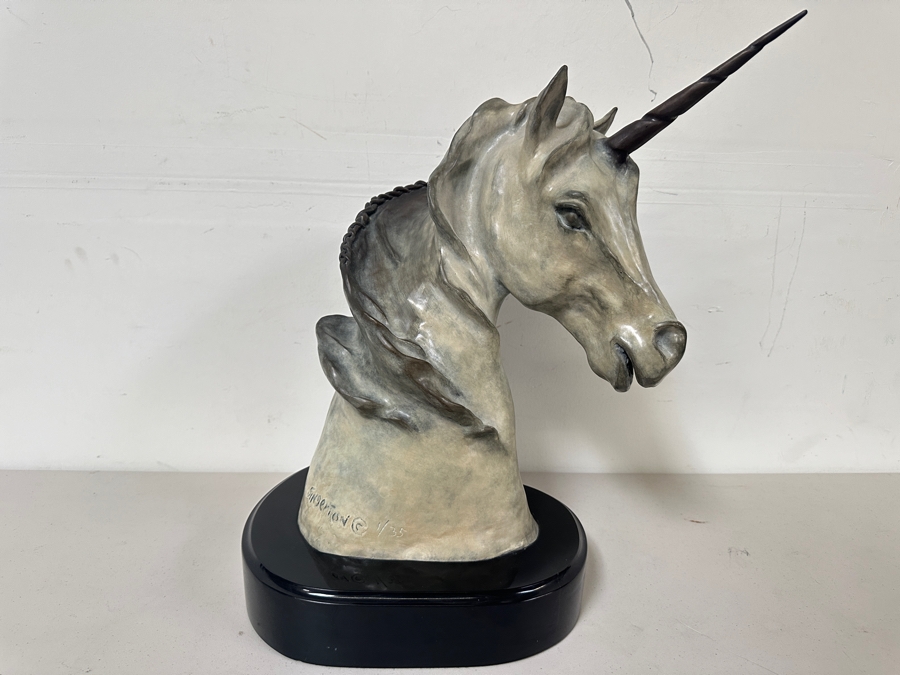 Ronald C. Singerton Bronze Unicorn Sculpture Titled 'Whispers To A Unicorn' Edition Number 1 Of 35 With C.O.A. 13W X 11D X 22H [Photo 2]