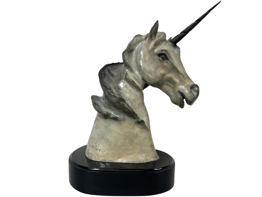 Ronald C. Singerton Bronze Unicorn Sculpture Titled 'Whispers To A Unicorn' Edition Number 1 Of 35 With C.O.A. 13W X 11D X 22H [Photo 1]