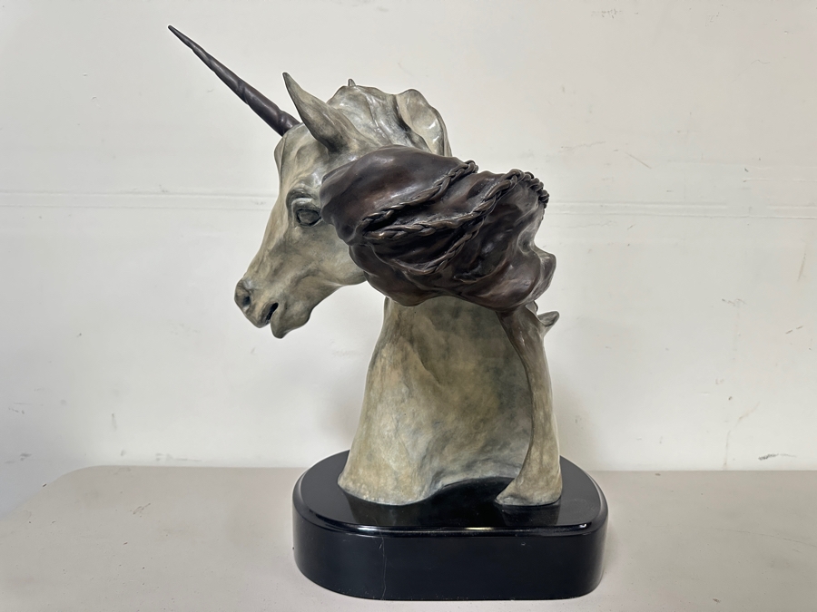 Ronald C. Singerton Bronze Unicorn Sculpture Titled 'Whispers To A Unicorn' Edition Number 1 Of 35 With C.O.A. 13W X 11D X 22H [Photo 9]