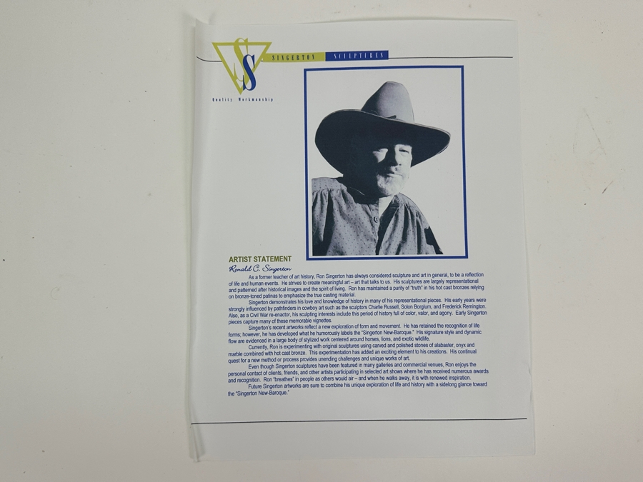 Ronald C. Singerton Bronze Unicorn Sculpture Titled 'Whispers To A Unicorn' Edition Number 1 Of 35 With C.O.A. 13W X 11D X 22H [Photo 17]