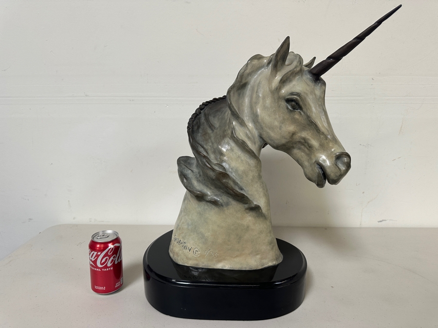 Ronald C. Singerton Bronze Unicorn Sculpture Titled 'Whispers To A Unicorn' Edition Number 1 Of 35 With C.O.A. 13W X 11D X 22H [Photo 10]