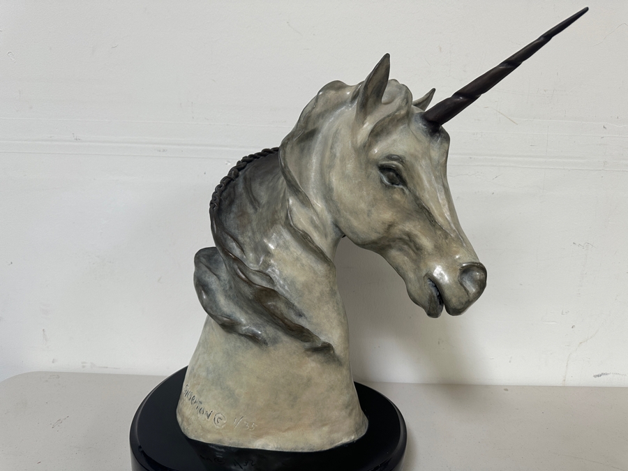 Ronald C. Singerton Bronze Unicorn Sculpture Titled 'Whispers To A Unicorn' Edition Number 1 Of 35 With C.O.A. 13W X 11D X 22H [Photo 3]