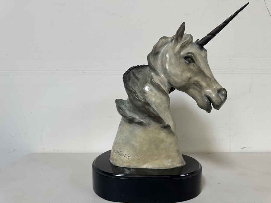 Ronald C. Singerton Bronze Unicorn Sculpture Titled 'Whispers To A Unicorn' Edition Number 1 Of 35 With C.O.A. 13W X 11D X 22H [Photo 11]