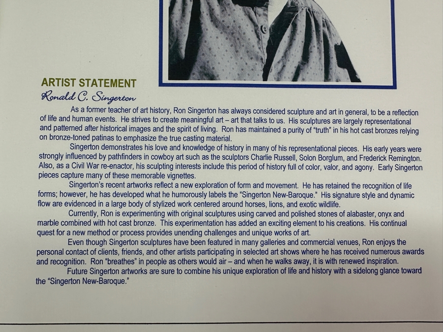 Ronald C. Singerton Bronze Unicorn Sculpture Titled 'Whispers To A Unicorn' Edition Number 1 Of 35 With C.O.A. 13W X 11D X 22H [Photo 18]