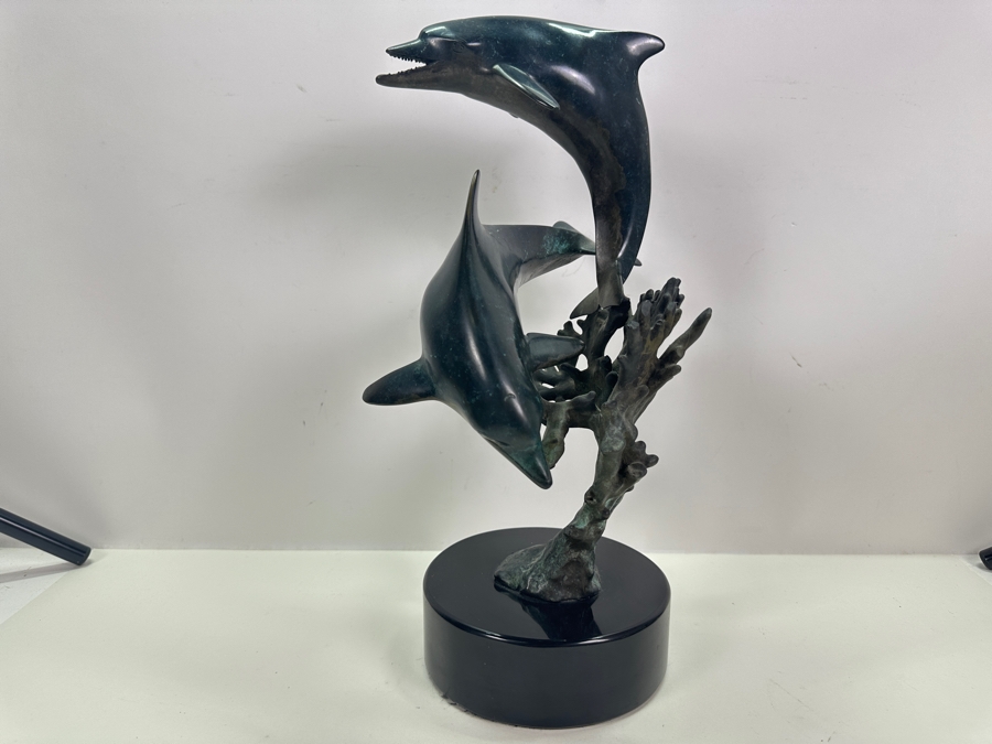 Dale Joseph Evers (B. 1955, Hawaii) Bronze Dolphin Sculpture Limited Edition Artist Signed On Marble Base 6W X 15.5H [Photo 2]