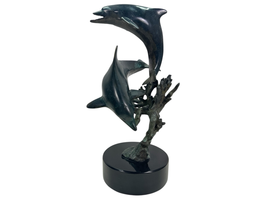 Dale Joseph Evers (B. 1955, Hawaii) Bronze Dolphin Sculpture Limited Edition Artist Signed On Marble Base 6W X 15.5H [Photo 1]