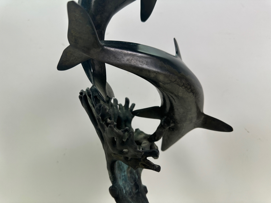 Dale Joseph Evers (B. 1955, Hawaii) Bronze Dolphin Sculpture Limited Edition Artist Signed On Marble Base 6W X 15.5H [Photo 15]