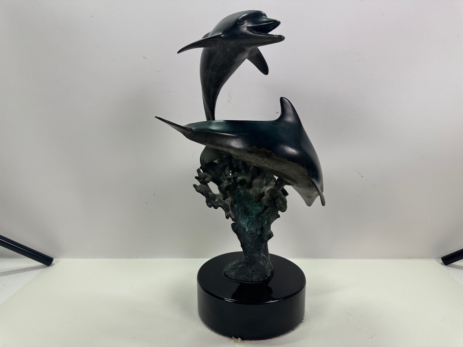 Dale Joseph Evers (B. 1955, Hawaii) Bronze Dolphin Sculpture Limited Edition Artist Signed On Marble Base 6W X 15.5H [Photo 4]