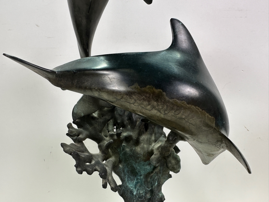 Dale Joseph Evers (B. 1955, Hawaii) Bronze Dolphin Sculpture Limited Edition Artist Signed On Marble Base 6W X 15.5H [Photo 6]