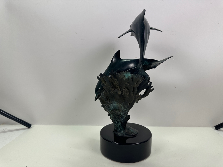 Dale Joseph Evers (B. 1955, Hawaii) Bronze Dolphin Sculpture Limited Edition Artist Signed On Marble Base 6W X 15.5H [Photo 7]