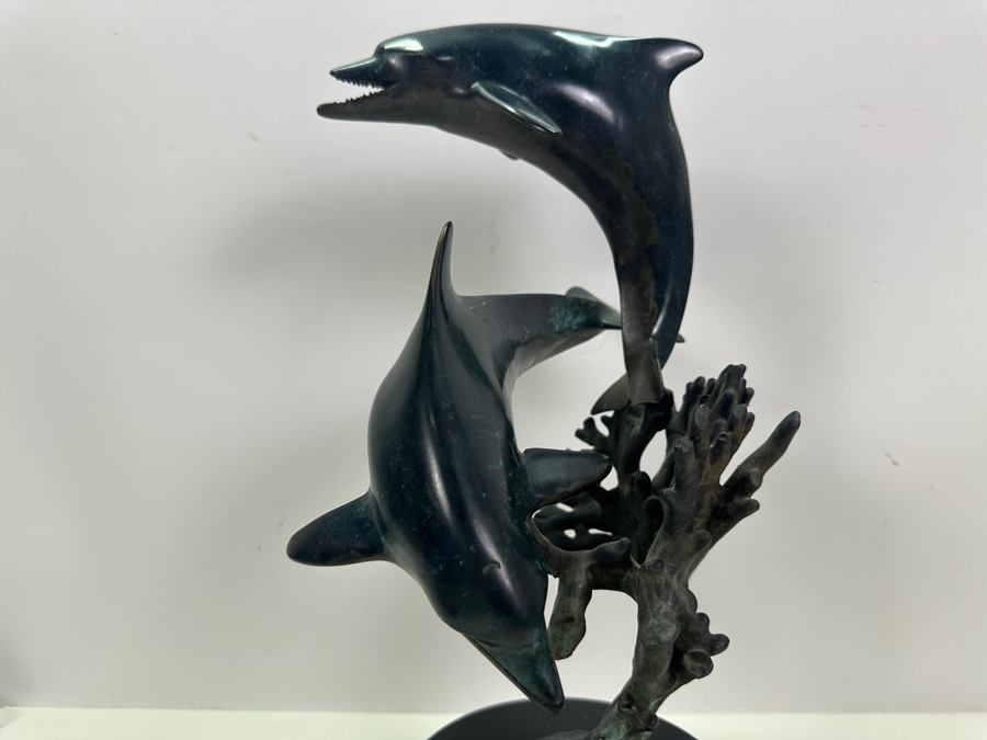 Dale Joseph Evers (B. 1955, Hawaii) Bronze Dolphin Sculpture Limited Edition Artist Signed On Marble Base 6W X 15.5H [Photo 3]