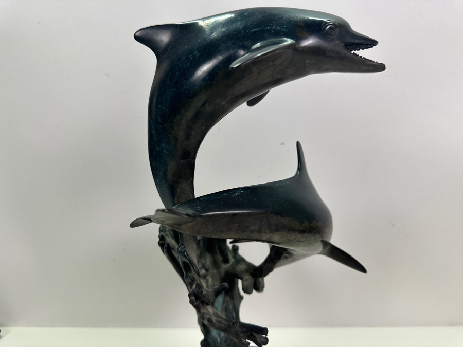 Dale Joseph Evers (B. 1955, Hawaii) Bronze Dolphin Sculpture Limited Edition Artist Signed On Marble Base 6W X 15.5H [Photo 14]