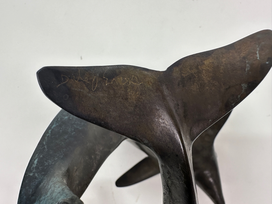 Dale Joseph Evers (B. 1955, Hawaii) Bronze Dolphin Sculpture Limited Edition Artist Signed On Marble Base 6W X 15.5H [Photo 8]