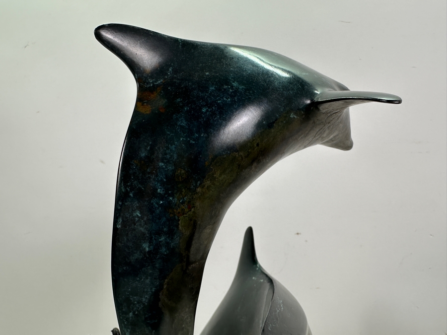 Dale Joseph Evers (B. 1955, Hawaii) Bronze Dolphin Sculpture Limited Edition Artist Signed On Marble Base 6W X 15.5H [Photo 19]