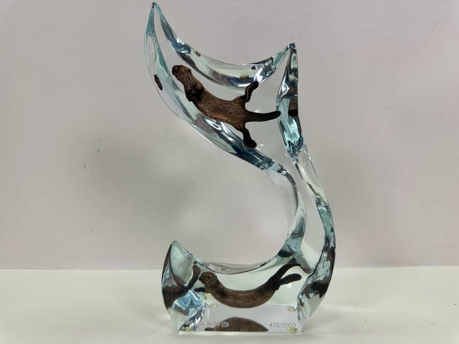 Robert Wyland (B. 1956, American) Lucite And Patinated Metal Sea Otter Sculpture Signed Wyland And Numbered 427 Of 2,000 4.5W X 2.25D X 9H [Photo 2]