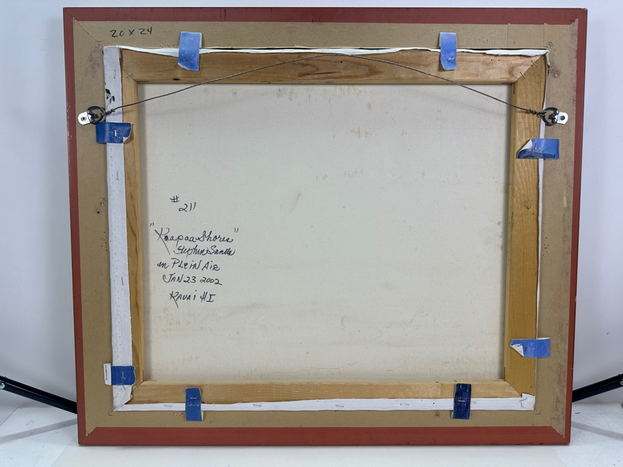 Stephen Sands (B. 1930, Hawaii) Original Plein Air Oil Painting On Canvas Titled 'Kapaa Shores' Dated January 23, 2002 Kauai, Hawaii 24 X 20 Framed [Photo 8]