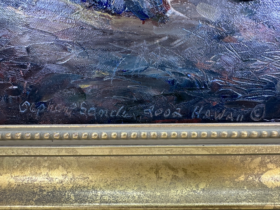 Stephen Sands (B. 1930, Hawaii) Original Plein Air Oil Painting On Canvas Titled 'Kapaa Shores' Dated January 23, 2002 Kauai, Hawaii 24 X 20 Framed [Photo 6]