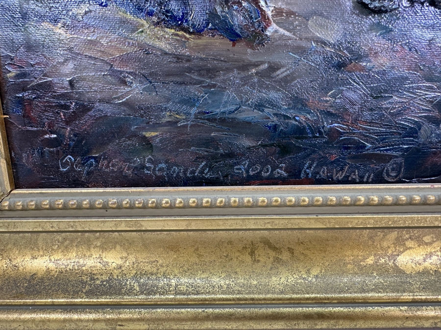 Stephen Sands (B. 1930, Hawaii) Original Plein Air Oil Painting On Canvas Titled 'Kapaa Shores' Dated January 23, 2002 Kauai, Hawaii 24 X 20 Framed [Photo 5]