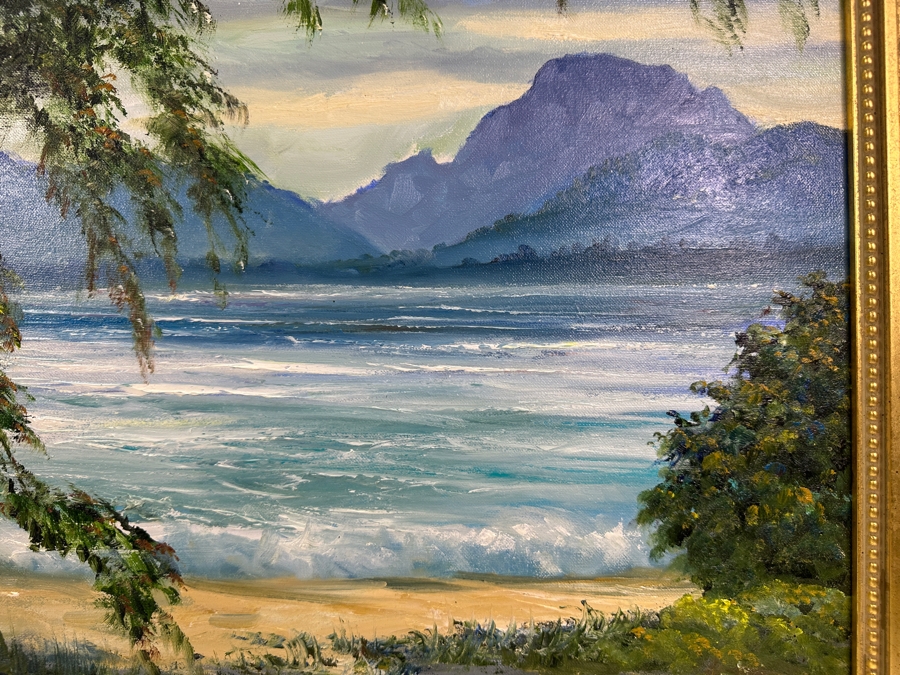 Stephen Sands (B. 1930, Hawaii) Original Plein Air Oil Painting On Canvas Titled 'Kapaa Shores' Dated January 23, 2002 Kauai, Hawaii 24 X 20 Framed [Photo 4]