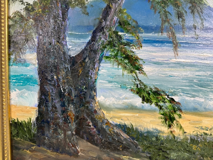Stephen Sands (B. 1930, Hawaii) Original Plein Air Oil Painting On Canvas Titled 'Kapaa Shores' Dated January 23, 2002 Kauai, Hawaii 24 X 20 Framed [Photo 3]