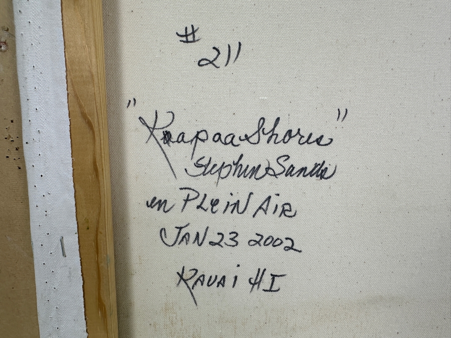Stephen Sands (B. 1930, Hawaii) Original Plein Air Oil Painting On Canvas Titled 'Kapaa Shores' Dated January 23, 2002 Kauai, Hawaii 24 X 20 Framed [Photo 9]