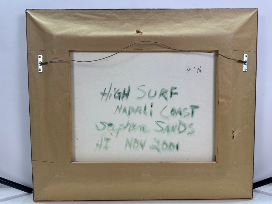 Stephen Sands (B. 1930, Hawaii) Original Plein Air Oil Painting On Canvas Titled 'High Surf - Na Pali Coast' Dated November, 2001 Hawaii 20 X 16 Framed [Photo 8]