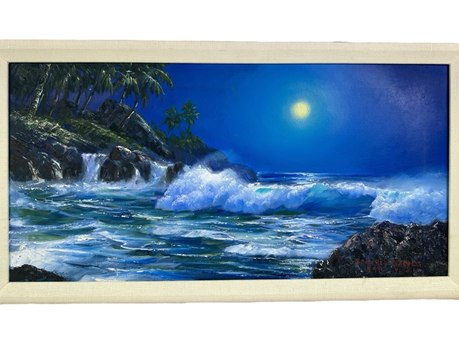 Stephen Sands (B. 1930, Hawaii) Original Plein Air Oil Painting On Canvas Dated 1998 Hawaii 24 X 12 Framed [Photo 1]