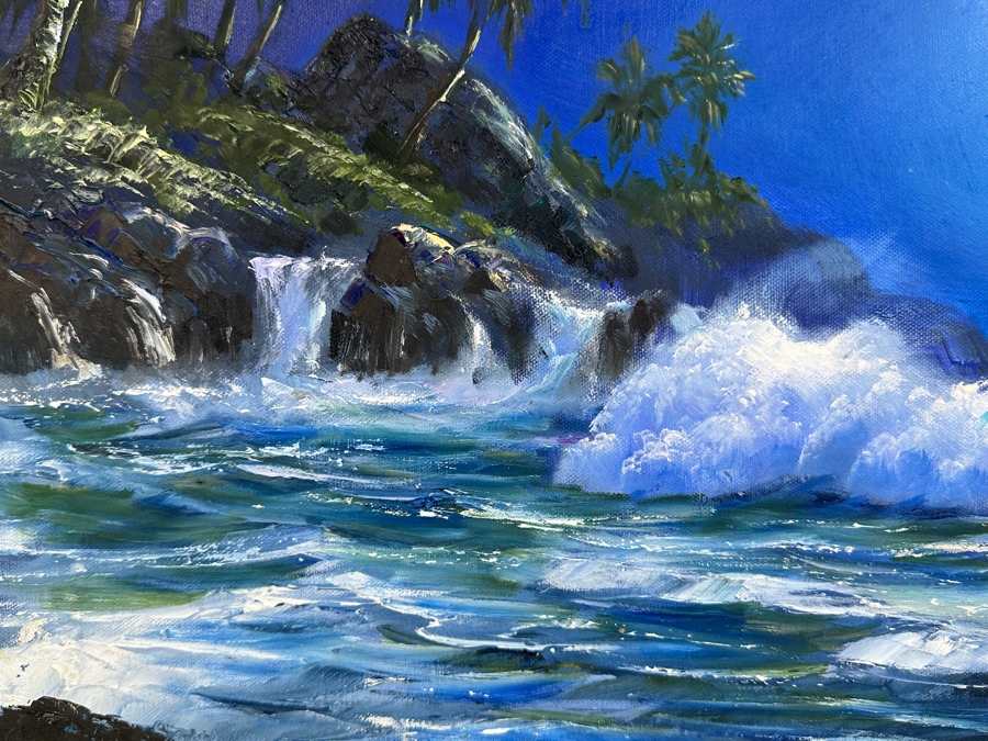Stephen Sands (B. 1930, Hawaii) Original Plein Air Oil Painting On Canvas Dated 1998 Hawaii 24 X 12 Framed [Photo 6]