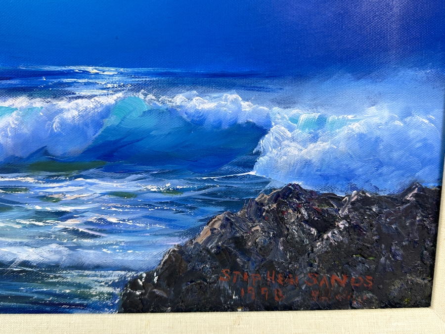 Stephen Sands (B. 1930, Hawaii) Original Plein Air Oil Painting On Canvas Dated 1998 Hawaii 24 X 12 Framed [Photo 4]