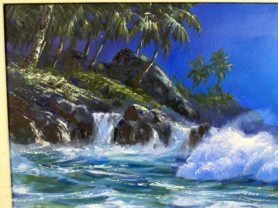 Stephen Sands (B. 1930, Hawaii) Original Plein Air Oil Painting On Canvas Dated 1998 Hawaii 24 X 12 Framed [Photo 7]