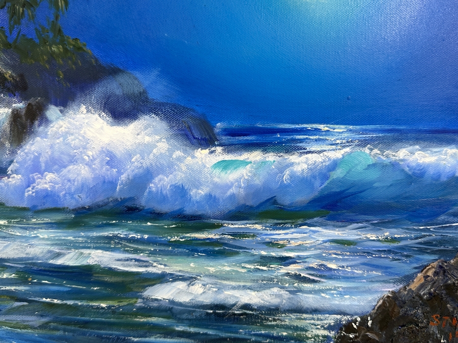 Stephen Sands (B. 1930, Hawaii) Original Plein Air Oil Painting On Canvas Dated 1998 Hawaii 24 X 12 Framed [Photo 5]