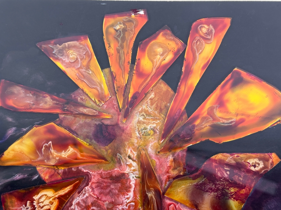 Original Mixed-Media Glass Collage Titled 'Vibrations' Artist Signed Signature Illegible 10.5 X 12 Framed 18 X 18 [Photo 6]