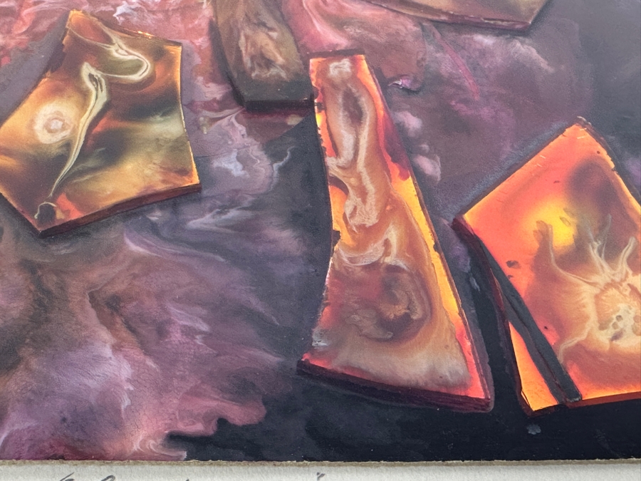 Original Mixed-Media Glass Collage Titled 'Vibrations' Artist Signed Signature Illegible 10.5 X 12 Framed 18 X 18 [Photo 11]