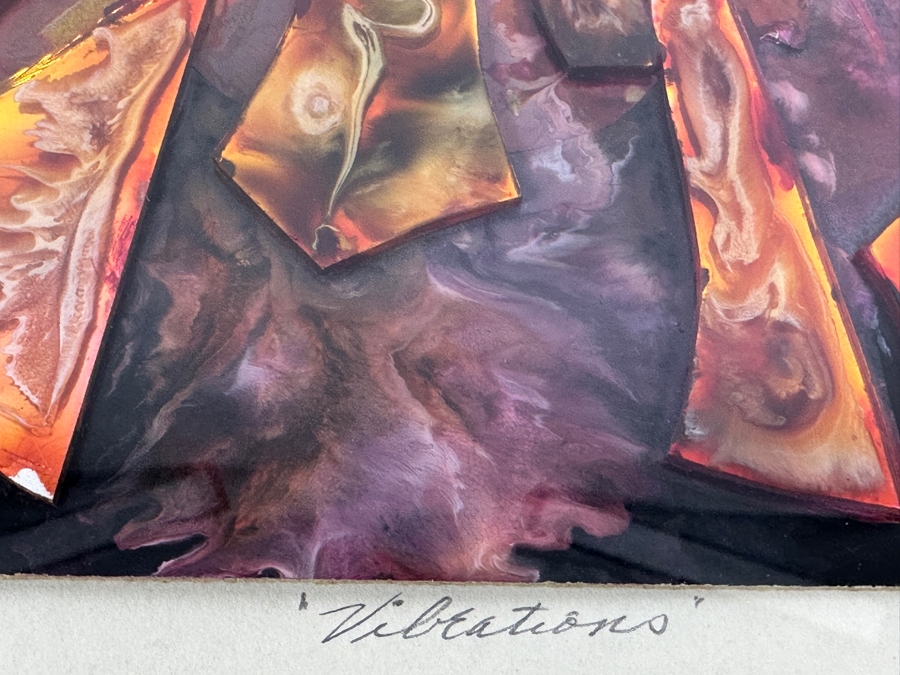 Original Mixed-Media Glass Collage Titled 'Vibrations' Artist Signed Signature Illegible 10.5 X 12 Framed 18 X 18 [Photo 4]