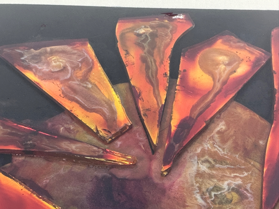 Original Mixed-Media Glass Collage Titled 'Vibrations' Artist Signed Signature Illegible 10.5 X 12 Framed 18 X 18 [Photo 9]