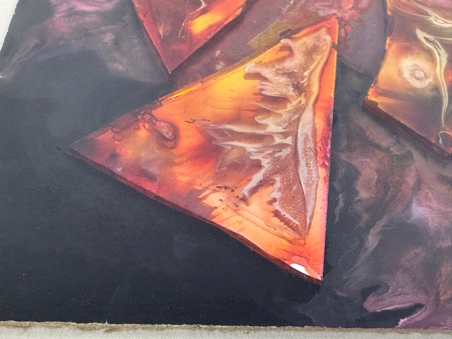 Original Mixed-Media Glass Collage Titled 'Vibrations' Artist Signed Signature Illegible 10.5 X 12 Framed 18 X 18 [Photo 10]