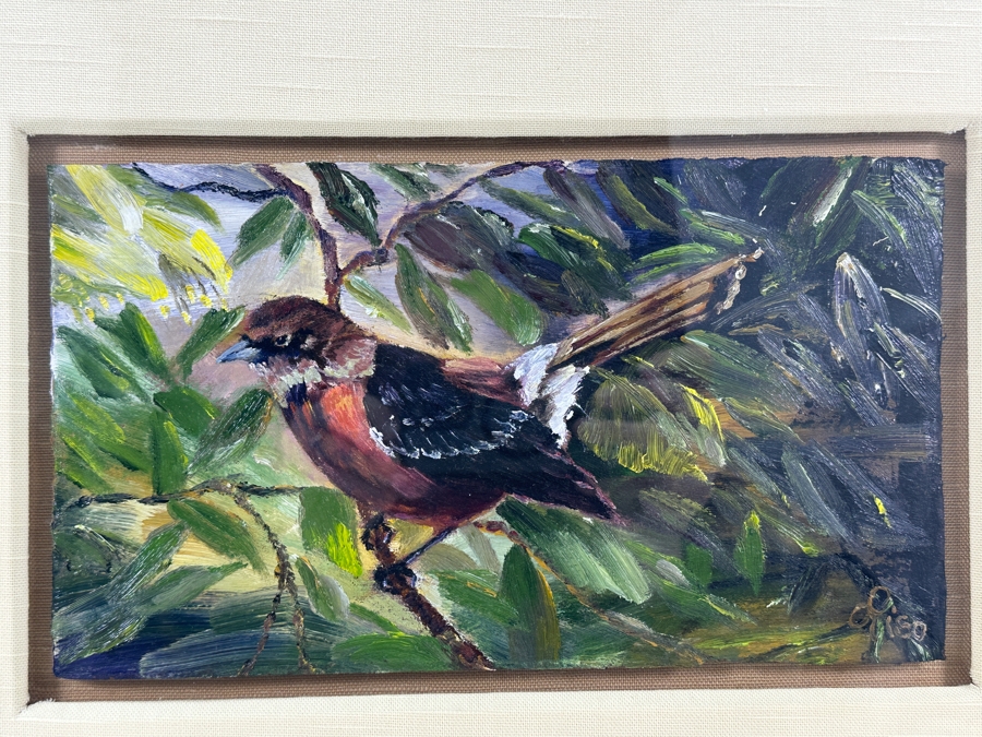 Christian Riso Original Oil Painting Of A Bird Kauai 2004 12 X 7 Shadowbox Framed 26 X 21 [Photo 1]